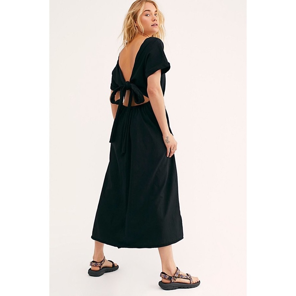 Free People Beach Sorrento Black Cotton Midi Dress